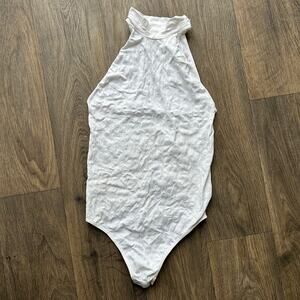 Intimately Free People White Stretch Eyelet Sleeveless Bodysuit Size M/L